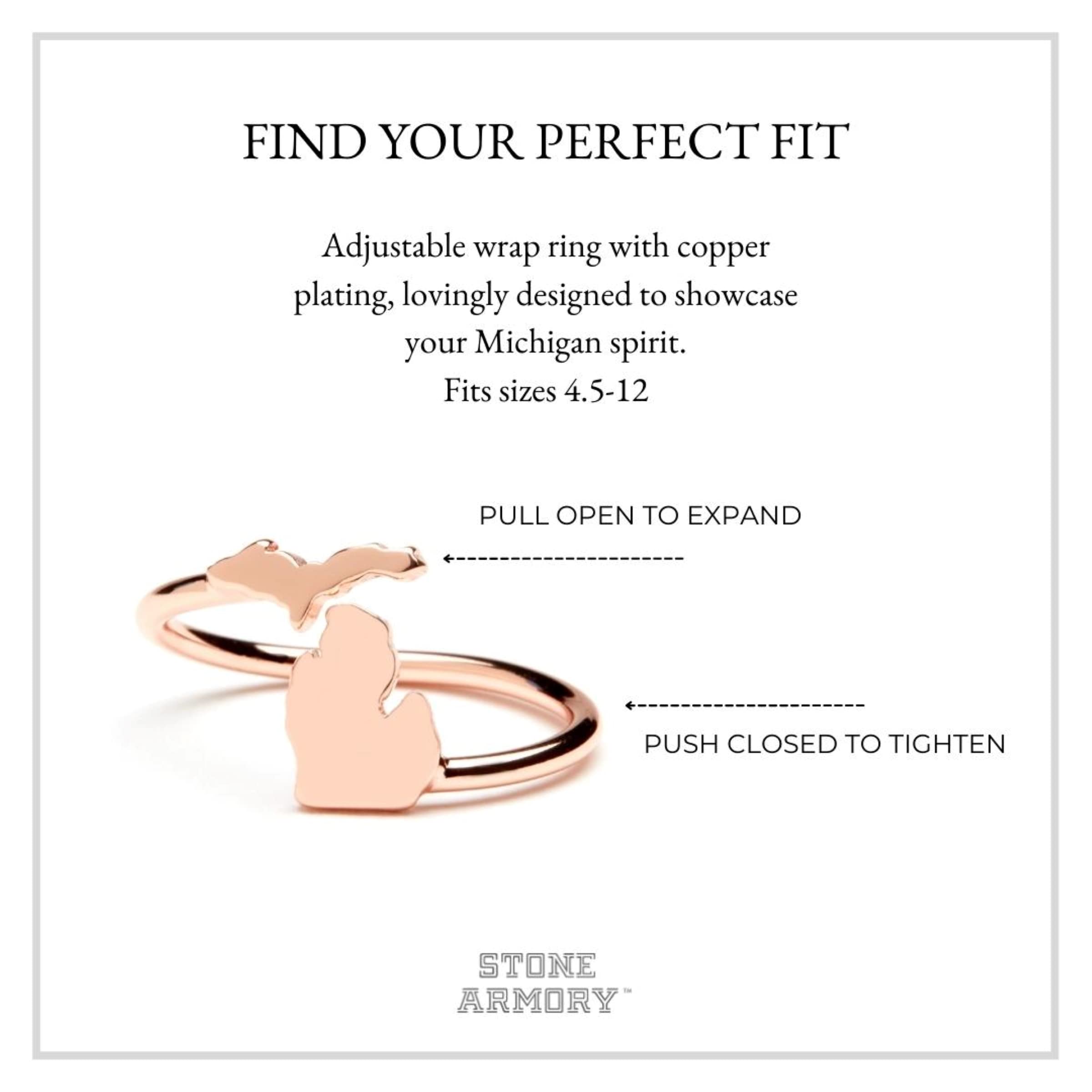 Stone Armory Copper Plated Michigan Ring For Women | State Of Michigan Jewelry | Adjustable In Size Michigan Ring | Perfect Upper Peninsula Michigan Gift