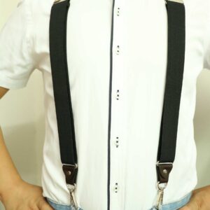 JIERKU Romanlin Mens Suspenders for Work 3 Swivel Hook Clips Y-Back for Groomsmen Leather Black