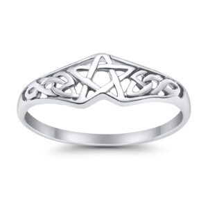 blue apple co. sterling silver size-8 pentagram star band ring celtic filigree design round 925 sterling silver