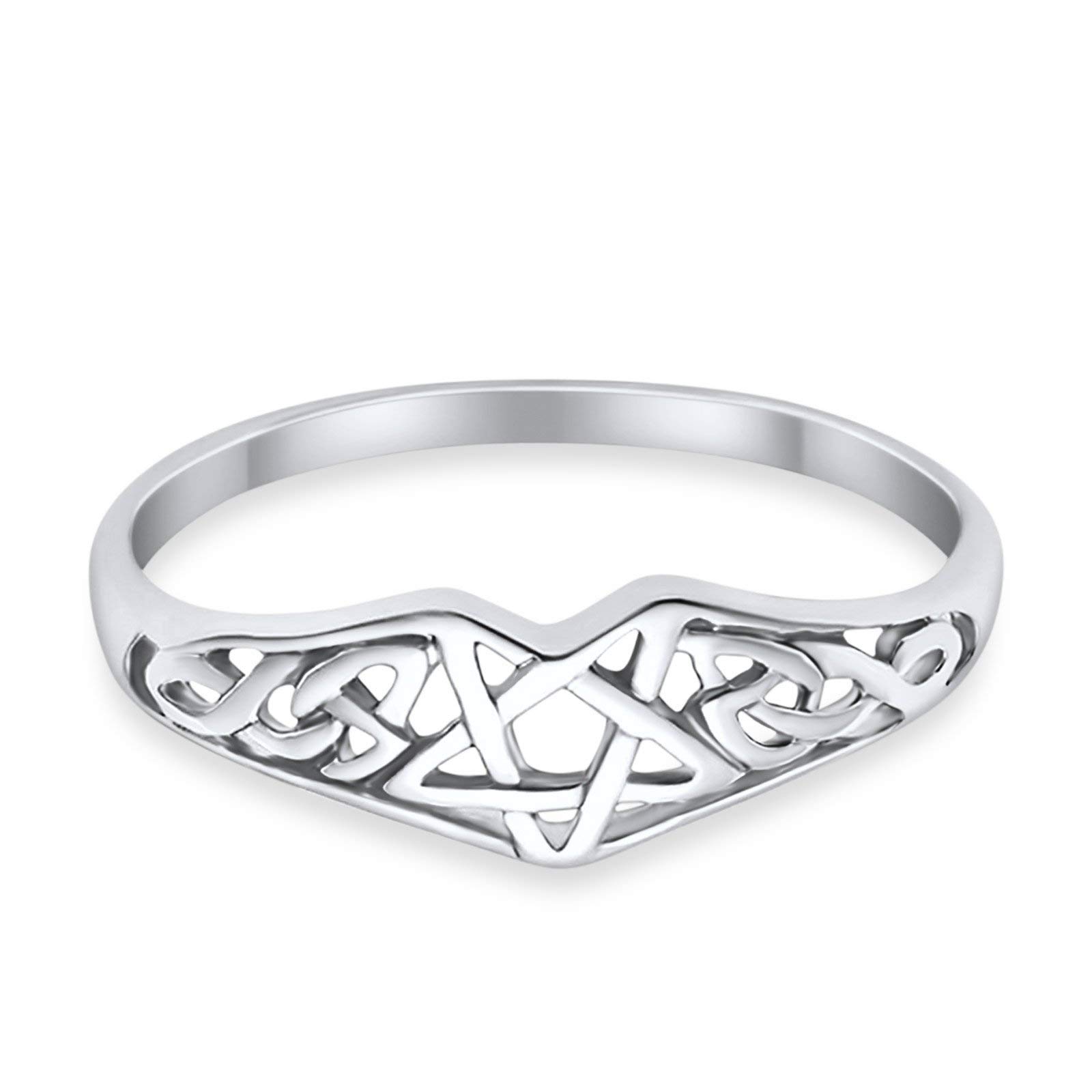 Blue Apple Co. Sterling Silver Size-8 Pentagram Star Band Ring Celtic Filigree Design Round 925 Sterling Silver