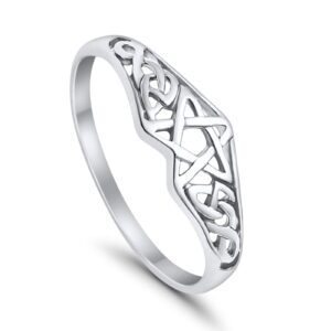 Blue Apple Co. Sterling Silver Size-8 Pentagram Star Band Ring Celtic Filigree Design Round 925 Sterling Silver