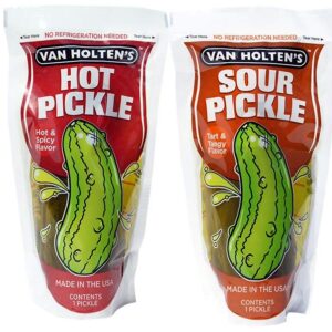 Van Holten's Pickle In-a Pouch Variety Pack, 12 pickles, 3 of each Flavor of Kosher, Dill, Hot & Spicy and Sour Ready to Eat Single Serve Pickles in their own pouch! No Refrigeration needed.