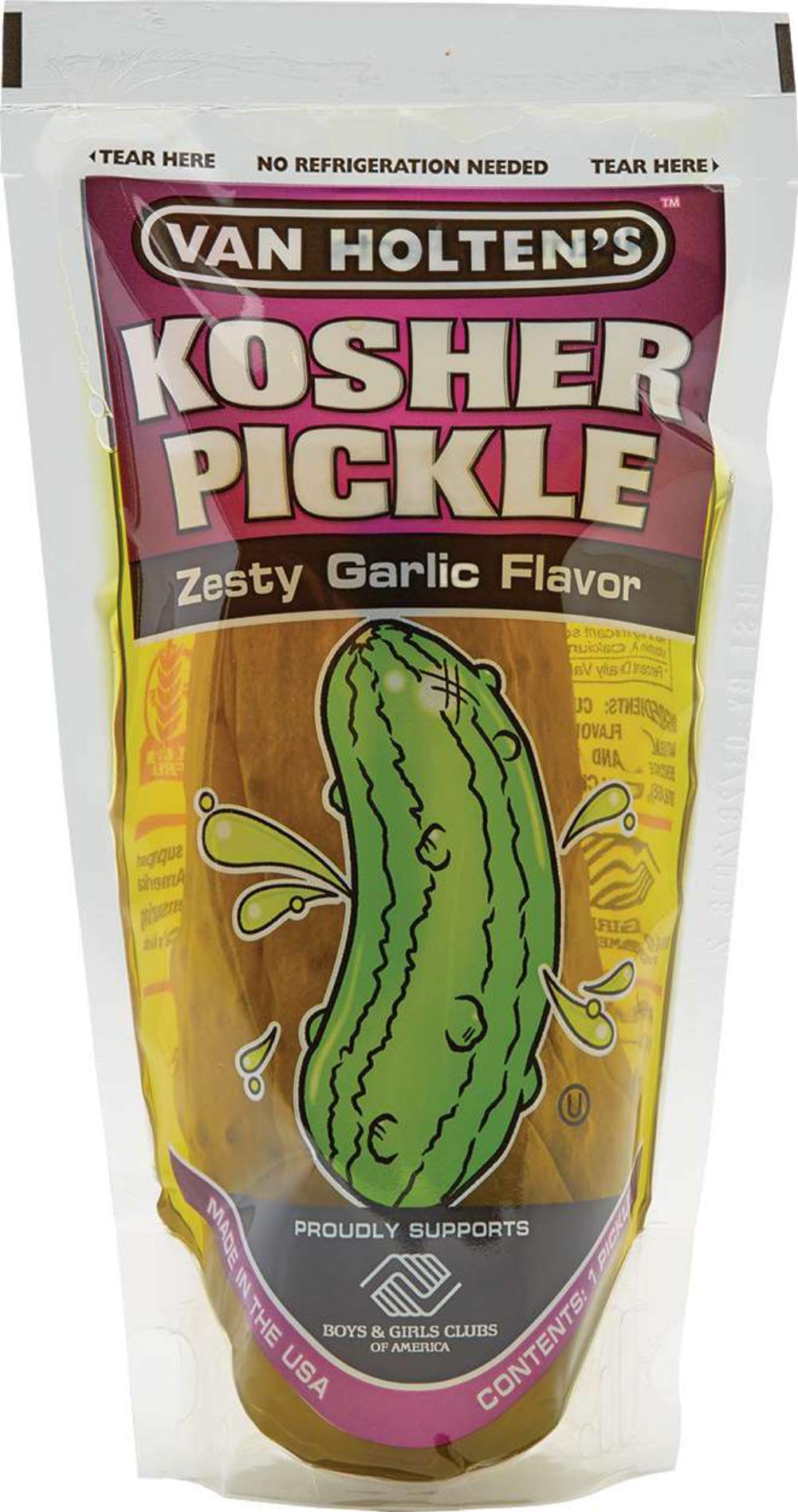 Van Holten's Pickle In-a Pouch Variety Pack, 12 pickles, 3 of each Flavor of Kosher, Dill, Hot & Spicy and Sour Ready to Eat Single Serve Pickles in their own pouch! No Refrigeration needed.