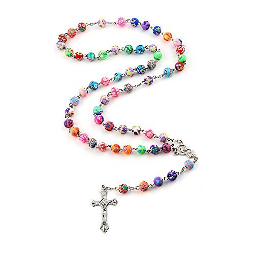 YEYULIN Polymer Clay Bead Rosary Long Necklace Alloy Cross Virgin Christian Catholic Jewelry Rosary Alone for Women