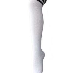 Century Star Women's Casual Athlete Striped Over Knee Thin Thigh High Tights Long Stocking Socks C 1 Pair White Black One Size