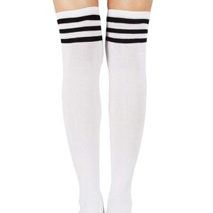 Century Star Women's Casual Athlete Striped Over Knee Thin Thigh High Tights Long Stocking Socks C 1 Pair White Black One Size