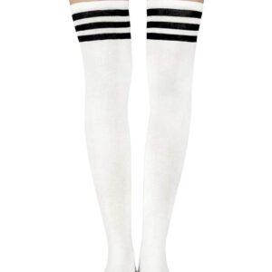 Century Star Women's Casual Athlete Striped Over Knee Thin Thigh High Tights Long Stocking Socks C 1 Pair White Black One Size