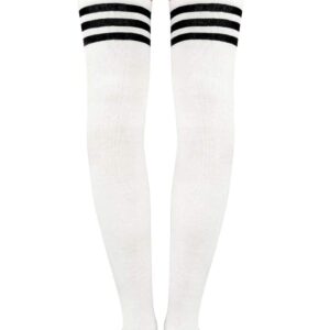 Century Star Women's Casual Athlete Striped Over Knee Thin Thigh High Tights Long Stocking Socks C 1 Pair White Black One Size