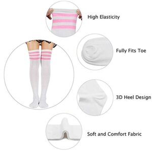 Century Star Women's Casual Athlete Striped Over Knee Thin Thigh High Tights Long Stocking Socks C 1 Pair White Black One Size