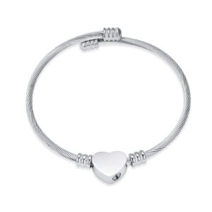 constantlife cremation bracelet for ashes memorial jewelry stainless steel heart shape urn pendant bangle loved ones funeral ashes holder keepsake gift (a-silver)