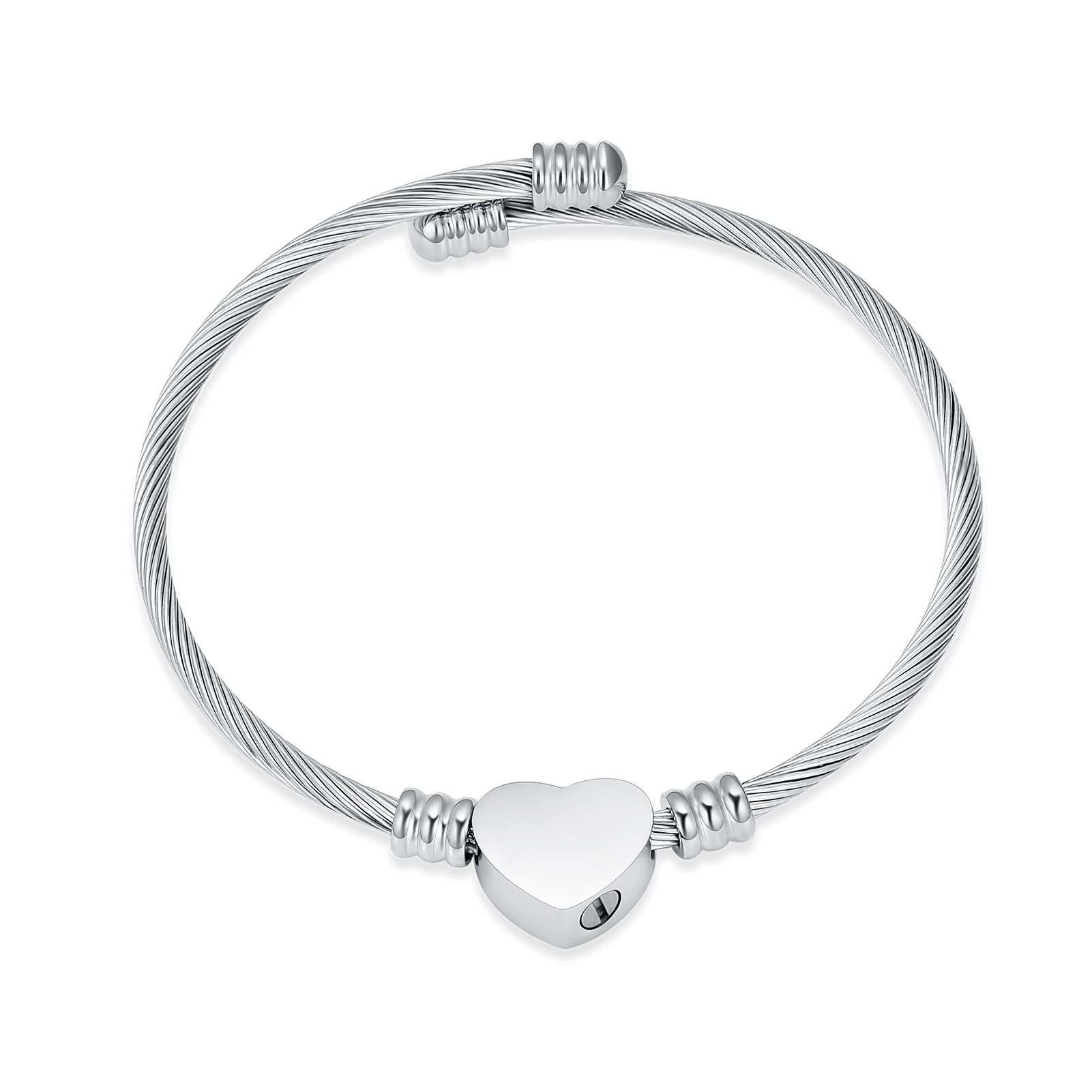 constantlife Cremation Bracelet for Ashes Memorial Jewelry Stainless Steel Heart Shape Urn Pendant Bangle Loved Ones Funeral Ashes Holder Keepsake Gift (A-Silver)