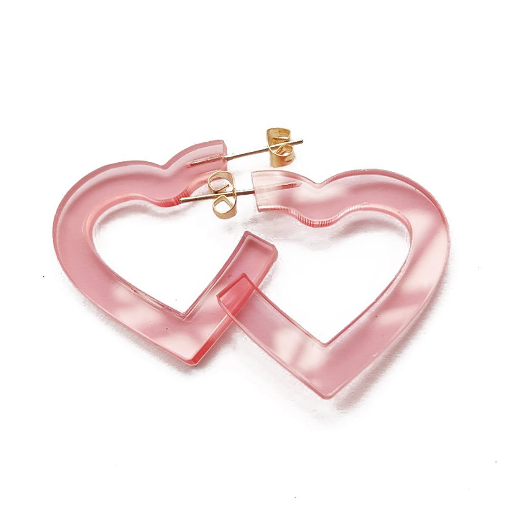 VEINTI+1 Pink Heart Shape Earring Transparent Acrylic Pink Heart Shape Candy Color Women's Charm Earring (3cm,1.18", H3- Pink)