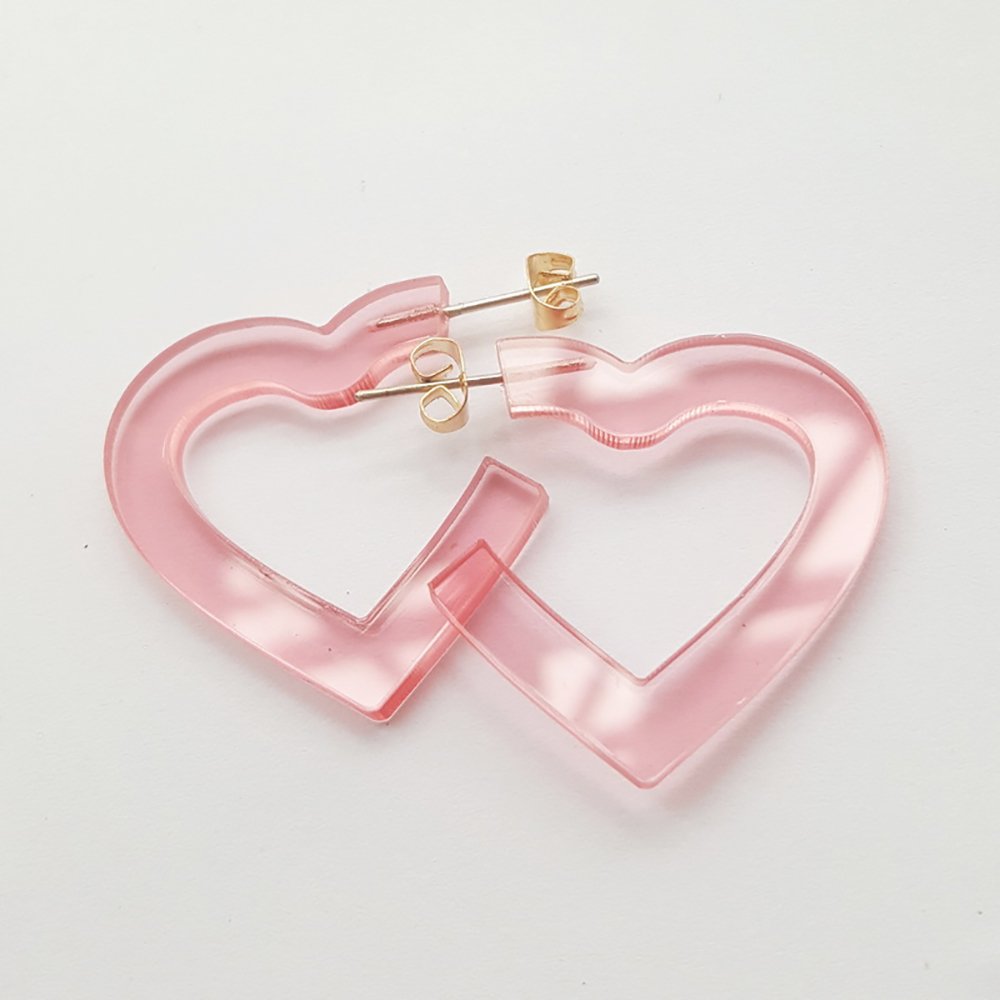 VEINTI+1 Pink Heart Shape Earring Transparent Acrylic Pink Heart Shape Candy Color Women's Charm Earring (3cm,1.18", H3- Pink)