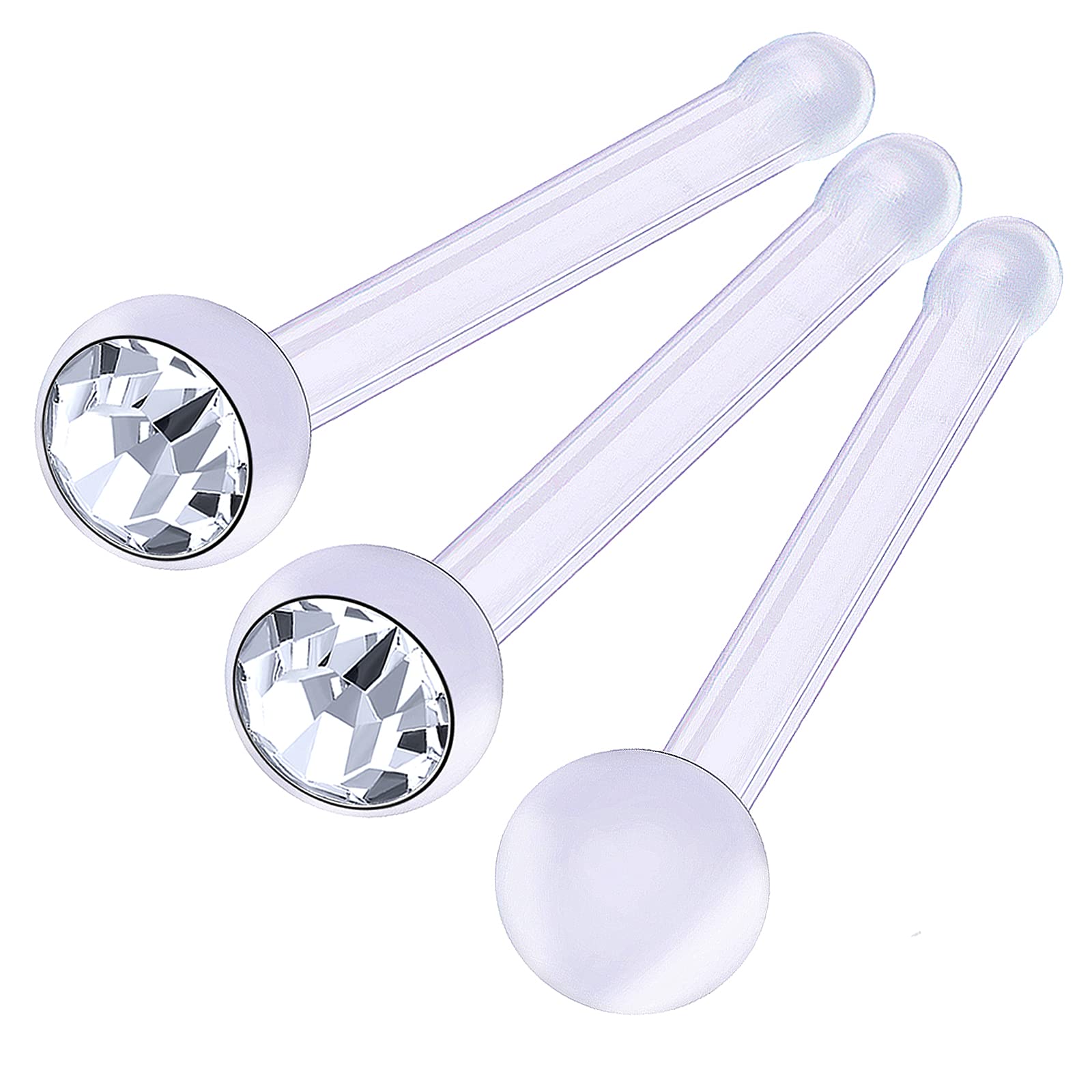 bodyjewellery 3Pcs 20g 0.8mm Nose Stud Bone Straight Bar Nostril Ring Clear Bioflex Flexible 2.5mm Clear Crystal Pick Color