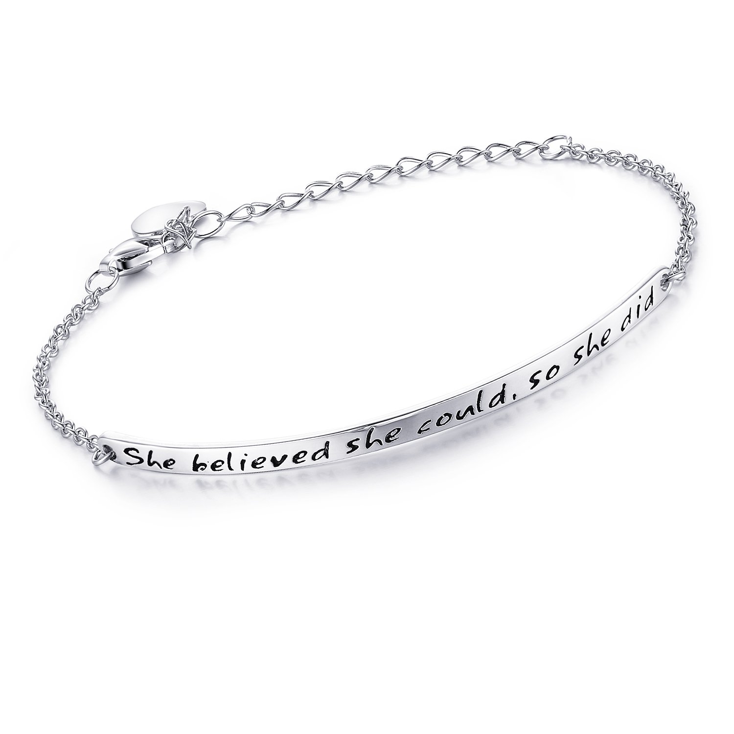 NINAMAID “She believed she could so she did” Engraved 925 Sterling Silver Inspirational Bangle Bracelets