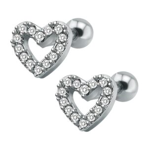 16g sparkling cubic zirconia stainless steel stud earrings tragus helix conch cartilage ear piercing (heart)