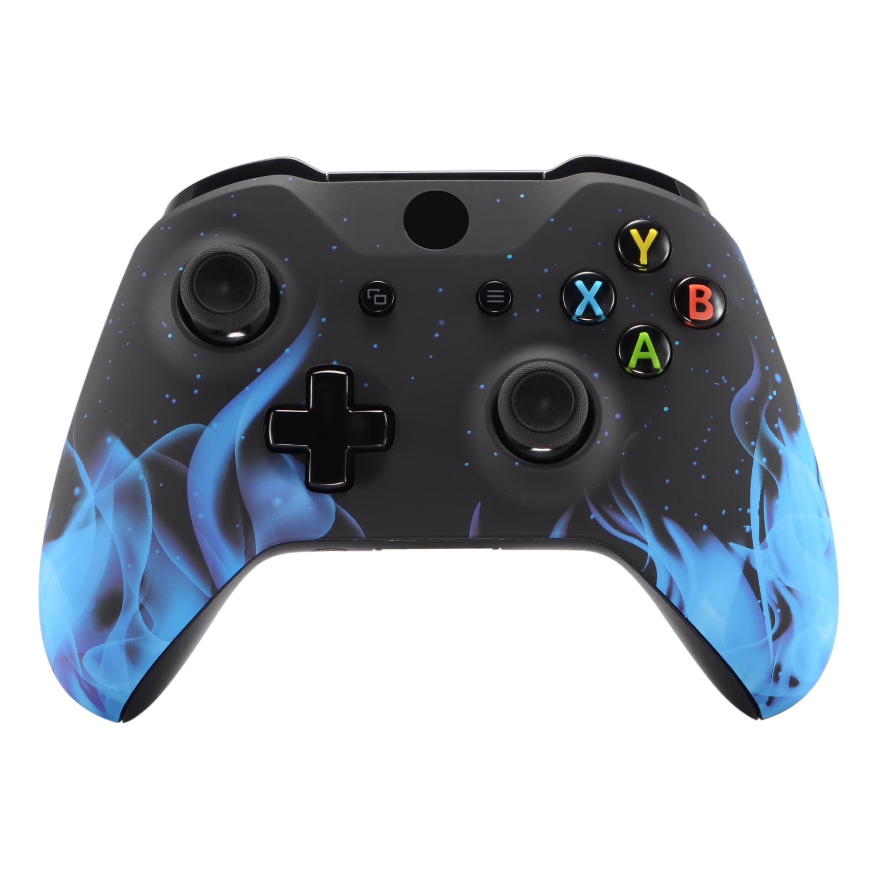 eXtremeRate Blue Flame Faceplate Cover, Soft Touch Front Housing Shell Case, Comfortable Soft Grip Replacement Kit for Xbox One X S Controller Model 1708 - Controller NOT Included