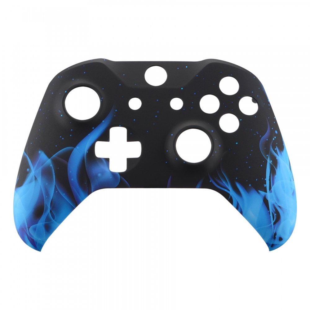 eXtremeRate Blue Flame Faceplate Cover, Soft Touch Front Housing Shell Case, Comfortable Soft Grip Replacement Kit for Xbox One X S Controller Model 1708 - Controller NOT Included