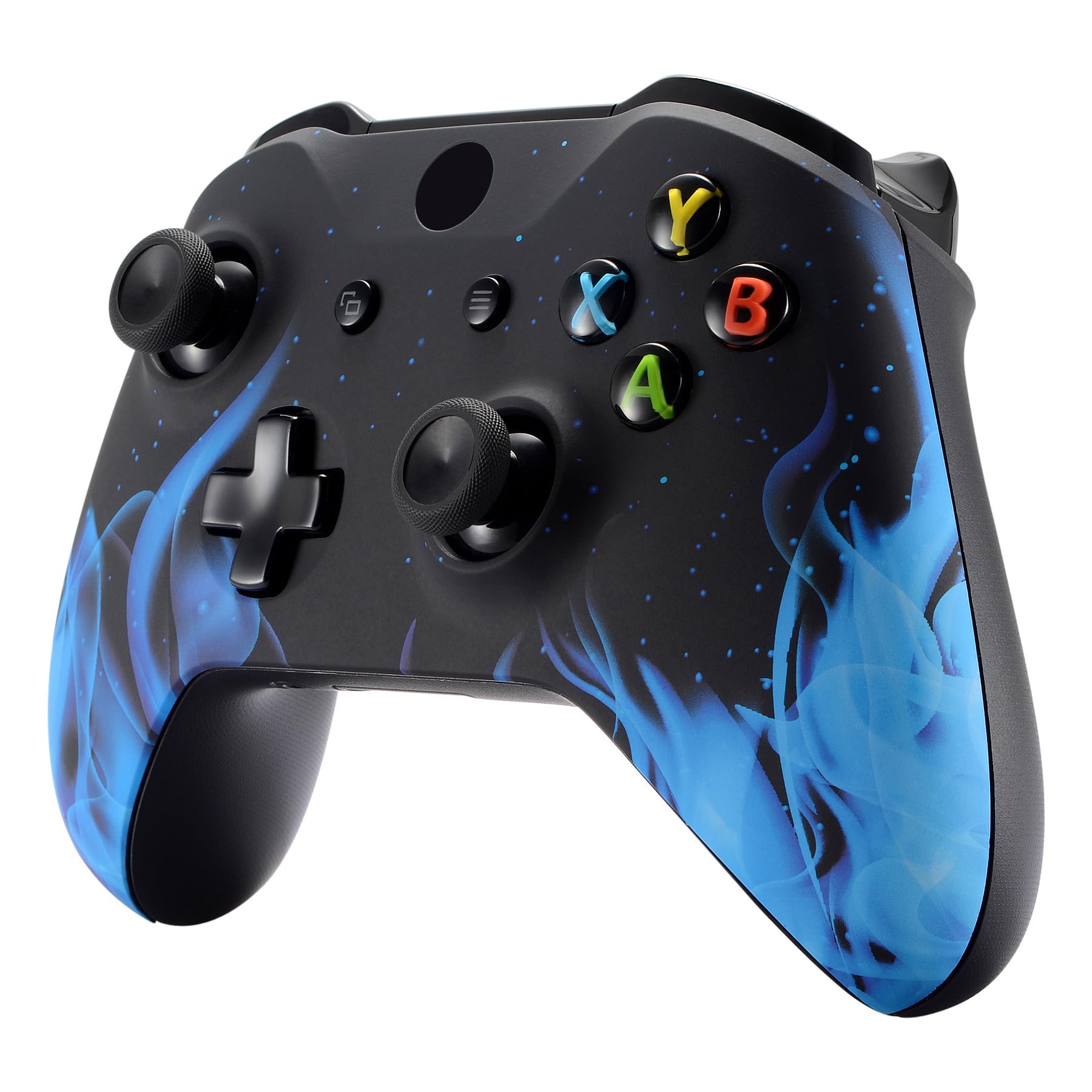 eXtremeRate Blue Flame Faceplate Cover, Soft Touch Front Housing Shell Case, Comfortable Soft Grip Replacement Kit for Xbox One X S Controller Model 1708 - Controller NOT Included