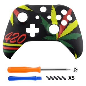 eXtremeRate Weeds Patterned Front Housing Shell Faceplate for Xbox One Wireless Controller Model 1708, Soft Touch Relacemet Cover for Xbox One S/X Controller - Controller NOT Included