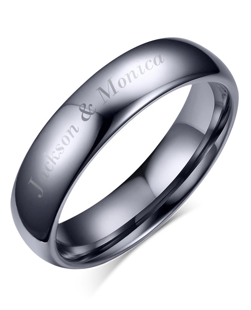 Mealguet Jewelry Free Engraving-Personalized His Hers Domed Plain Simple Tungsten Carbide Wedding Promise Engagement Ring Bands,6mm