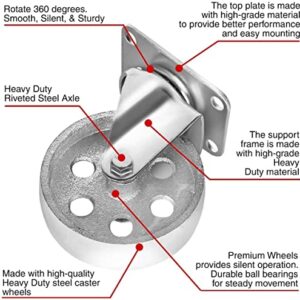 4 All Steel Swivel Plate Caster Wheels Heavy Duty High-Gauge Steel Gray (4" Metal Swivel Caster Gray - No Brake)