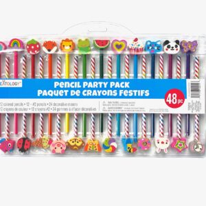 Creatology 48 Piece Pencil Party Pack! Includes 12 Colored Pencils, 12 No 2 Pencils, And 24 Fun Shaped Erasers! Perfect Back To School Item! Makes A Great Gift For An Artist!