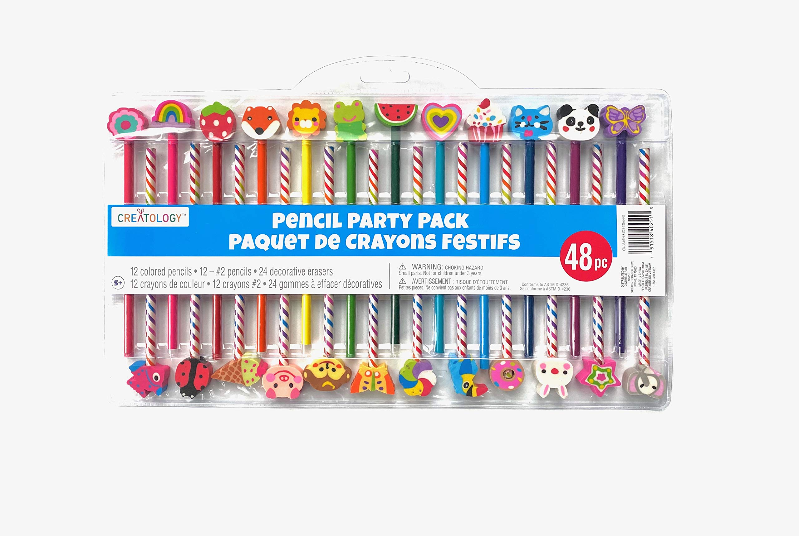 Creatology 48 Piece Pencil Party Pack! Includes 12 Colored Pencils, 12 No 2 Pencils, And 24 Fun Shaped Erasers! Perfect Back To School Item! Makes A Great Gift For An Artist!