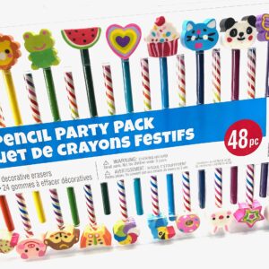 Creatology 48 Piece Pencil Party Pack! Includes 12 Colored Pencils, 12 No 2 Pencils, And 24 Fun Shaped Erasers! Perfect Back To School Item! Makes A Great Gift For An Artist!