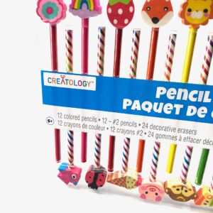 Creatology 48 Piece Pencil Party Pack! Includes 12 Colored Pencils, 12 No 2 Pencils, And 24 Fun Shaped Erasers! Perfect Back To School Item! Makes A Great Gift For An Artist!