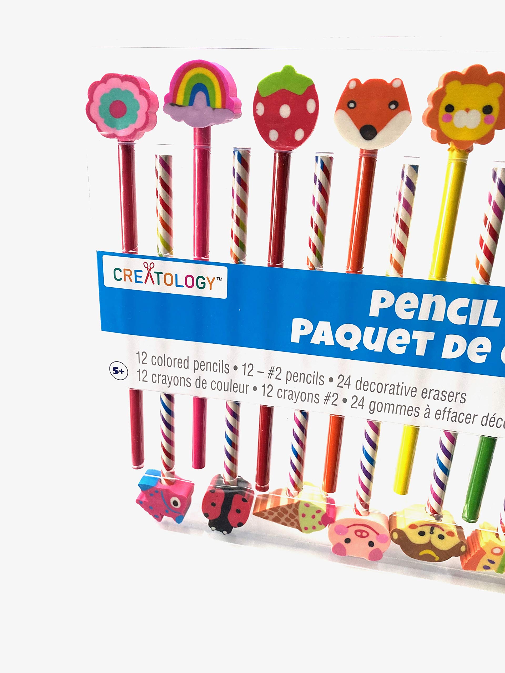 Creatology 48 Piece Pencil Party Pack! Includes 12 Colored Pencils, 12 No 2 Pencils, And 24 Fun Shaped Erasers! Perfect Back To School Item! Makes A Great Gift For An Artist!