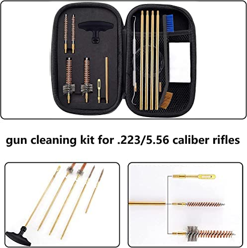 Pro .223/5.56 Cleaning Kit with Bore Chamber Brushes Cleaning Pick Kit, Brass Cleaning Rod in Zippered Organizer Compact Case BOOSTEADY