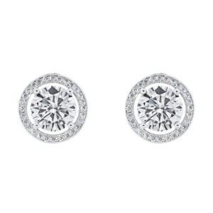 cate & chloe ariel 18k white gold plated halo stud earrings for women, sterling silver stud earrings with round cut crystals, cubic zirconia earrings, fashion earrings