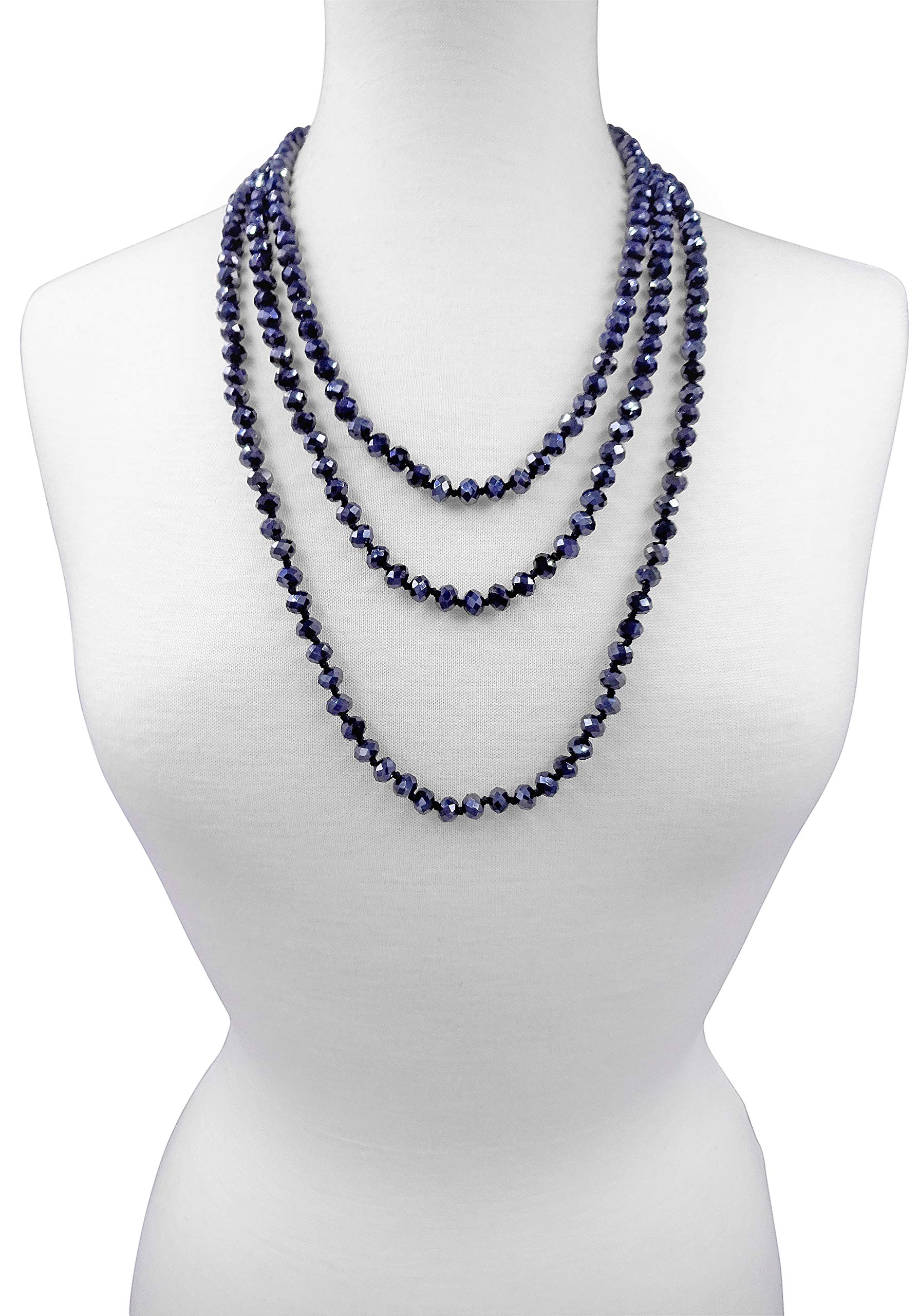 MGR MY GEMS ROCK! Long Endless Beaded Statement Crystal Necklace in Jet Black.