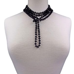 MGR MY GEMS ROCK! Long Endless Beaded Statement Crystal Necklace in Jet Black.