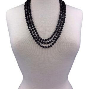 MGR MY GEMS ROCK! Long Endless Beaded Statement Crystal Necklace in Jet Black.