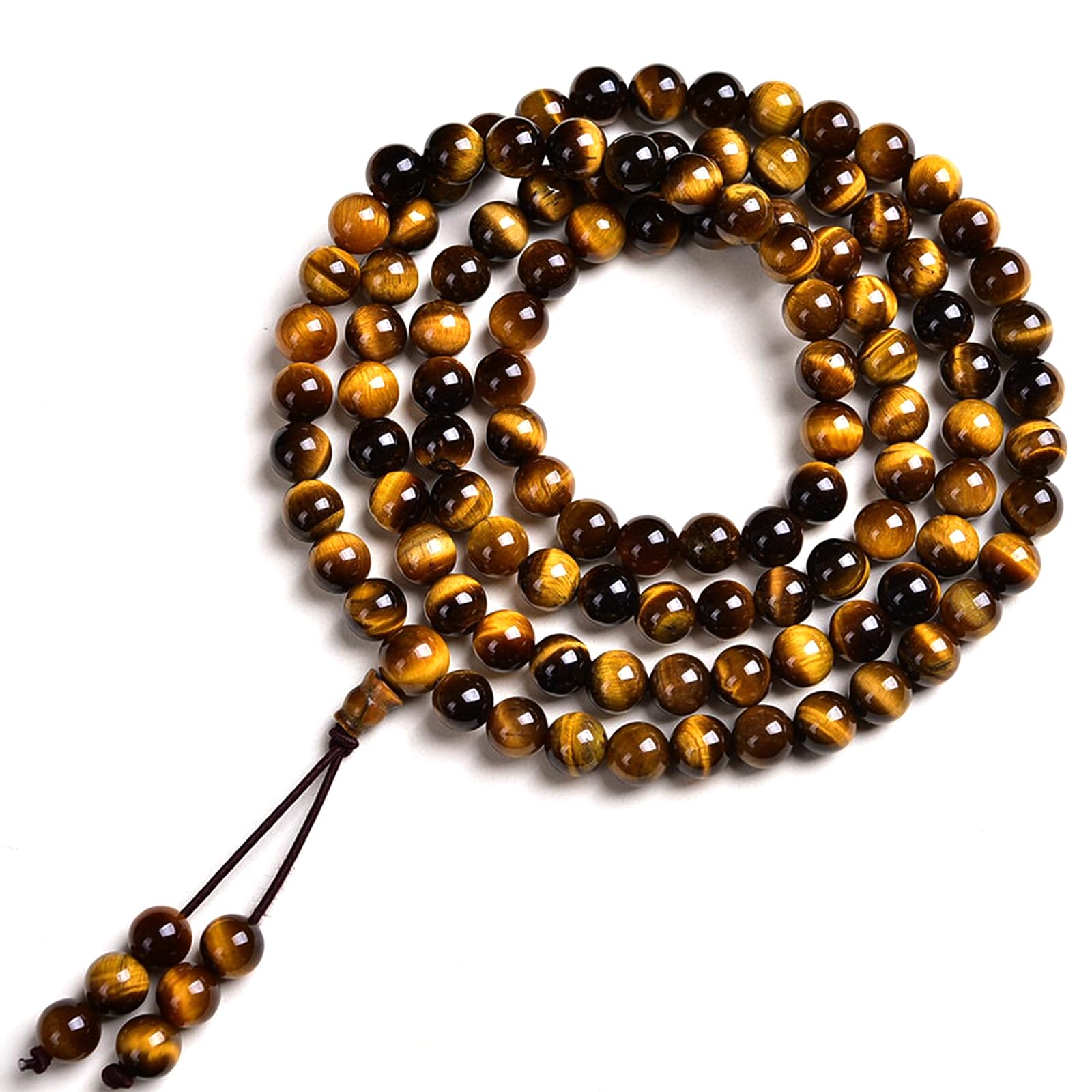 Addmluck 108 Mala Beads Meditation Necklace 7 Chakra Tree of Life Pendant Necklace Prayer Buddha Beaded Bracelets Healing Stone Yoga Necklace for Men and Women Jewelry(tiger eye)