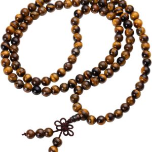 Addmluck 108 Mala Beads Meditation Necklace 7 Chakra Tree of Life Pendant Necklace Prayer Buddha Beaded Bracelets Healing Stone Yoga Necklace for Men and Women Jewelry(tiger eye)