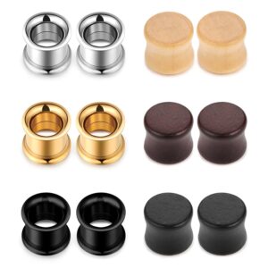 jewelrieshop 00g 00 gauge ear tunnel wood plugs ear gauges flesh double flared saddle plug stainless steel screw ear tunnels stretchers expander ear piercing jewelry (6 pairs,10mm)