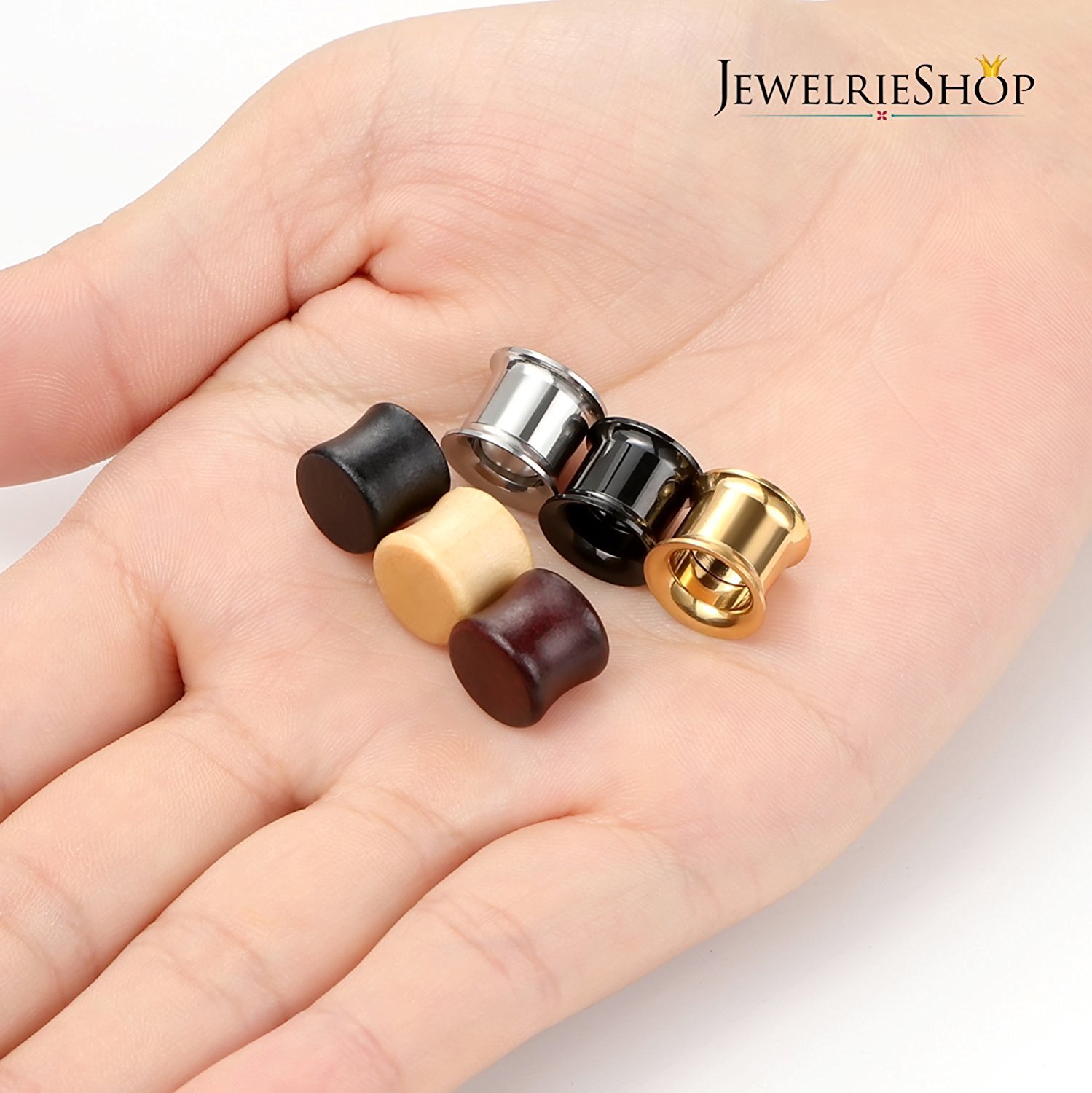 JEWELRIESHOP 00g 00 gauge Ear Tunnel Wood Plugs Ear Gauges Flesh Double Flared Saddle Plug Stainless Steel Screw Ear Tunnels Stretchers Expander Ear Piercing Jewelry (6 Pairs,10mm)