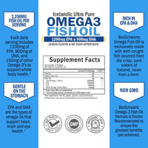 Omega 3 Fish Oil Supplement - 1200mg EPA and 900mg DHA Fatty Acid Per Serving - Supports Joint, Eyes, Brain & Skin Health - Burpless Lemon Flavor, Gluten-Free, 90 Softgels (Packaging May Vary)