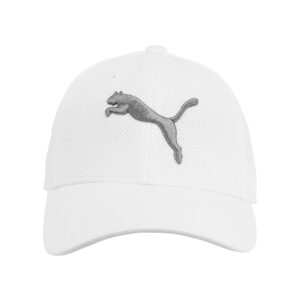 PUMA unisex adult Evercat Mesh Stretch Fit Baseball Cap, White, Small-Medium US