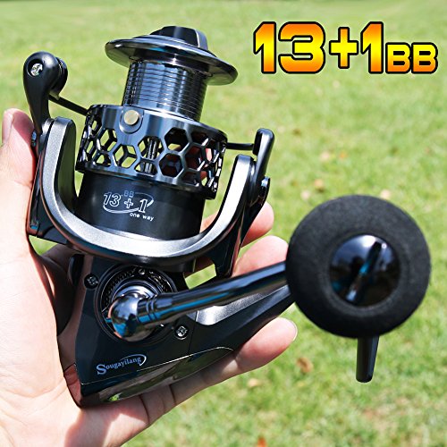 Sougayilang Fishing Reel 13+1BB Light Weight Ultra Smooth Aluminum Spinning Fishing Reel with Free Spare Graphite Spool (XY1000)