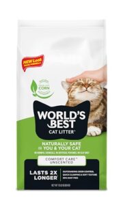 world's best cat litter comfort care unscented 15-pounds - natural ingredients, quick clumping, flushable, 99% dust free & made in usa - long-lasting odor control & easy scooping