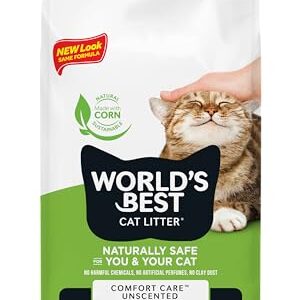 WORLD'S BEST CAT LITTER Comfort Care Unscented 15-Pounds - Natural Ingredients, Quick Clumping, Flushable, 99% Dust Free & Made in USA - Long-Lasting Odor Control & Easy Scooping