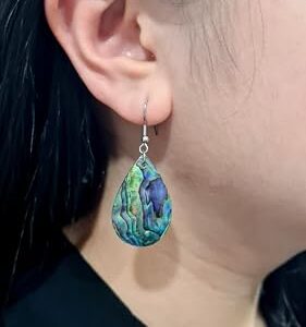 Swimmi Iridescent Paua Abalone Shell Earrings, Teardrop Natural Abalone Earrings for Women, Handmade Dangle Drop Seashell Earrings Fashion Jewelry BA196