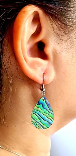 Swimmi Iridescent Paua Abalone Shell Earrings, Teardrop Natural Abalone Earrings for Women, Handmade Dangle Drop Seashell Earrings Fashion Jewelry BA196