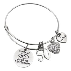 infinity collection 50th birthday gifts for women, 50th birthday expandable charm bracelet, 1974 aged to perfection, 50th birthday gift ideas for women