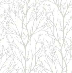 nuwallpaper nu2394 treetops peel stick wallpaper, white & off-white