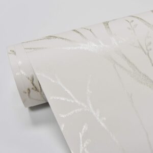 NuWallpaper NU2394 Treetops Peel Stick Wallpaper, White & Off-White